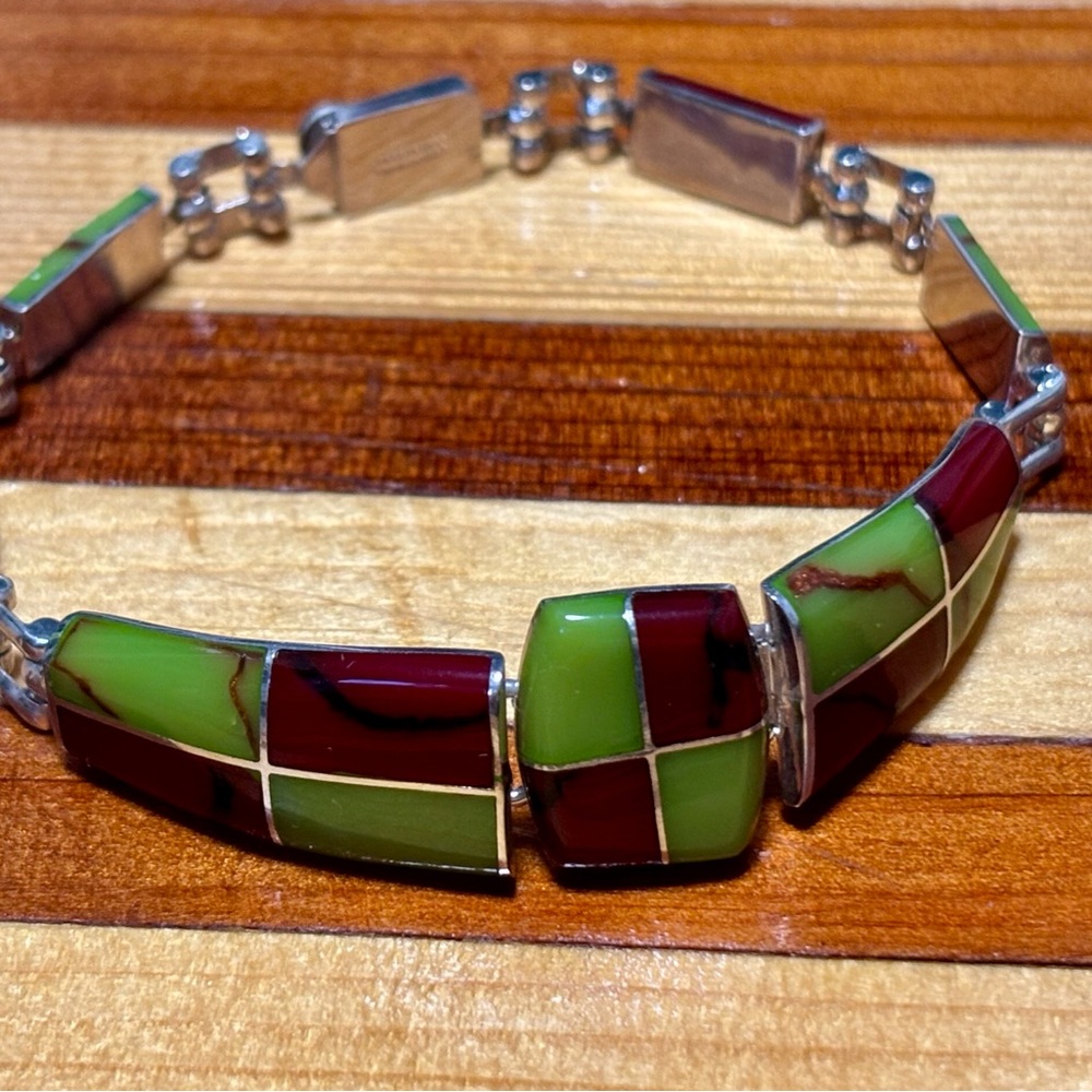 Sterling Silver Inlaid Glass Bracelet